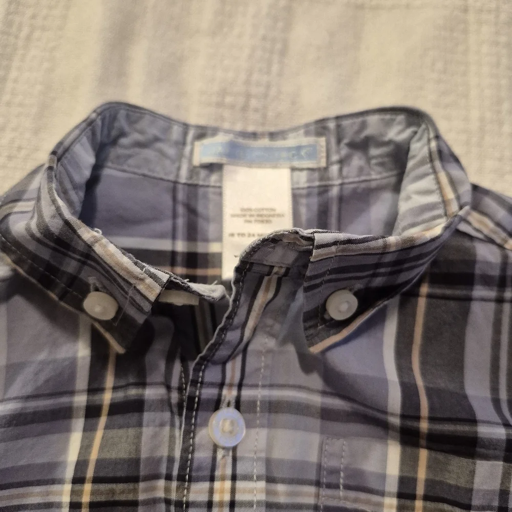 Janie and Jack boys 18-24 months blue & tan plaid shirt 2012 play condition - Picture 2 of 7